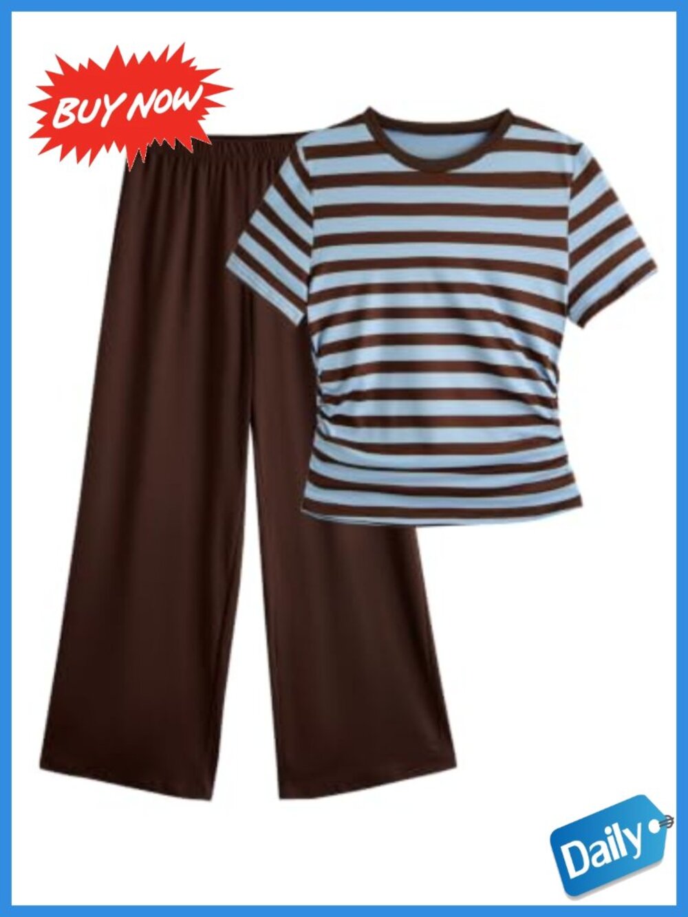 Striped Crew Neck Crop Top and Wide Leg Pants Set Loungewear